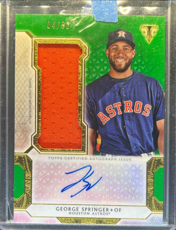 George Springer 2018 Topps Triple Threads #UAJR-GSP Single Autographs Jumbo Relics - Emerald /50 RAW
