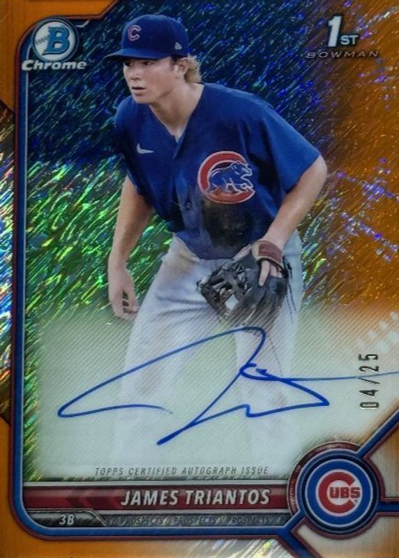 James Triantos 2022 Bowman #CPA-JTS Chrome Prospect Auto - Orange Shimmer Refractor /25 (1st) RAW