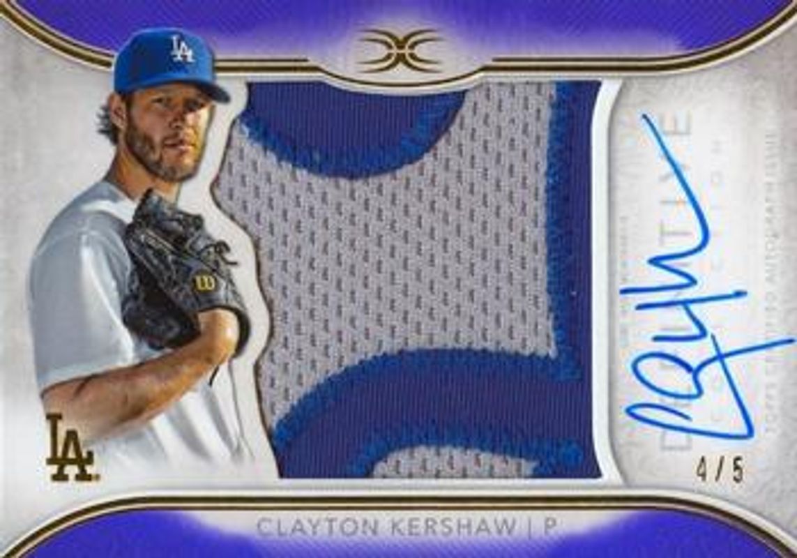 Clayton Kershaw 2018 Topps Definitive Collection #DCAR-CK Definitive Autographs Relic Collection - Purple /5 RAW