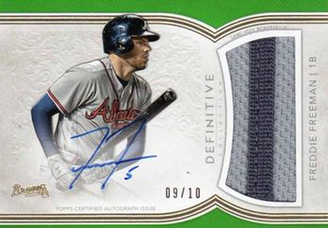 Freddie Freeman 2018 Topps Definitive Collection #DCAR-FF Definitive Autographs Relic Collection - Green /10 RAW