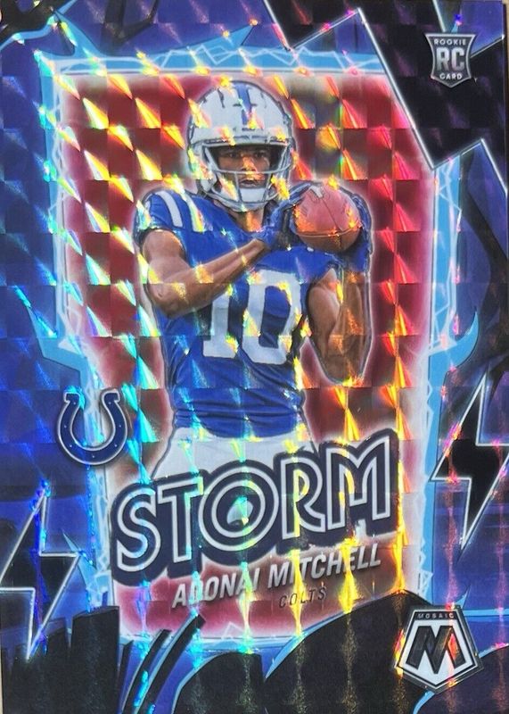 Adonai Mitchell 2024 Mosaic #7 Storm - Black /1 Rookie RAW