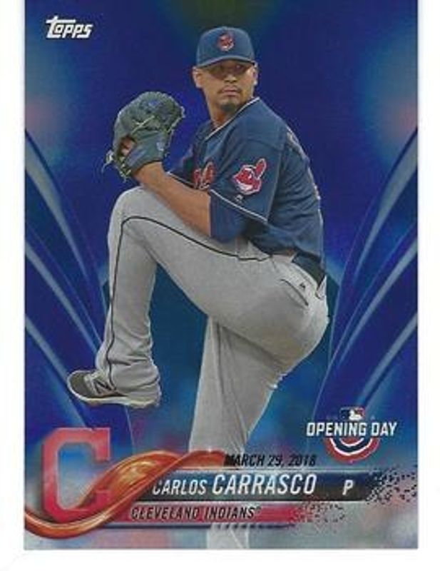 Carlos Carrasco 2018 Topps Opening Day #37 Opening Day Edition Blue Foil RAW