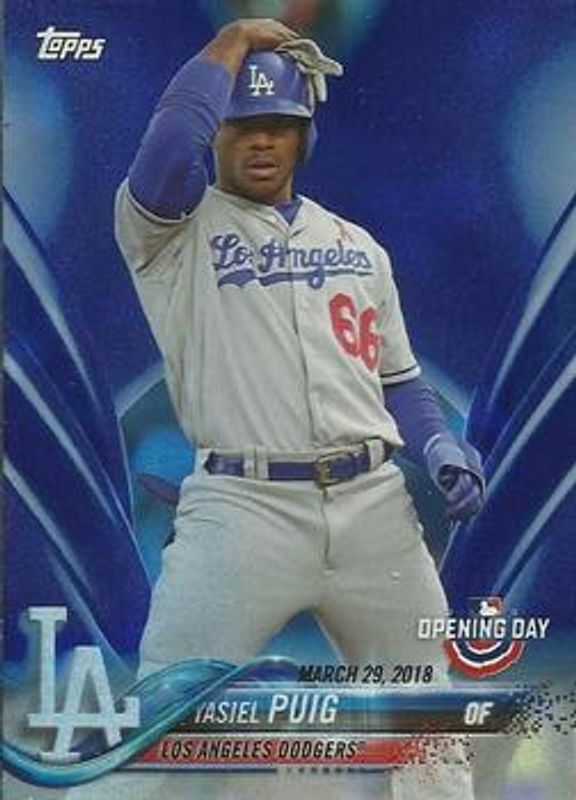 Yasiel Puig 2018 Topps Opening Day #57 Opening Day Edition Blue Foil RAW