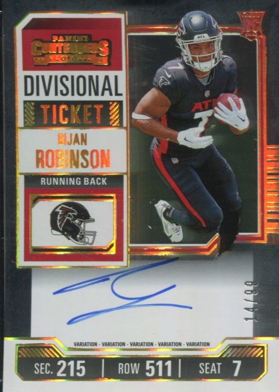 Bijan Robinson 2023 Contenders #103 Rookie Ticket Auto - Divisional Ticket /99 RAW