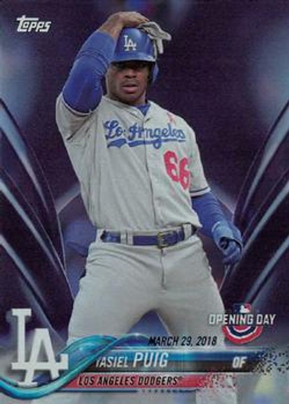 Yasiel Puig 2018 Topps Opening Day #57 Purple RAW