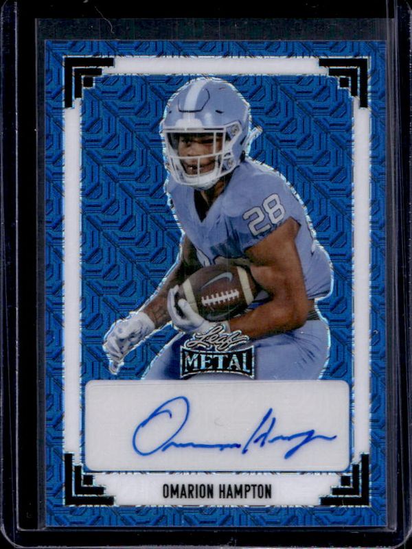 Omarion Hampton 2024 Leaf Metal #91A-OH1 91 Leaf Autographs - Mojo Blue /8 RAW