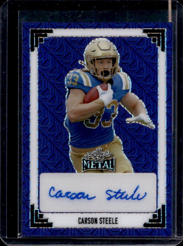 Carson Steele 2024 Leaf Metal #91A-CS1 91 Leaf Autographs - Mojo Blue /8 Rookie RAW