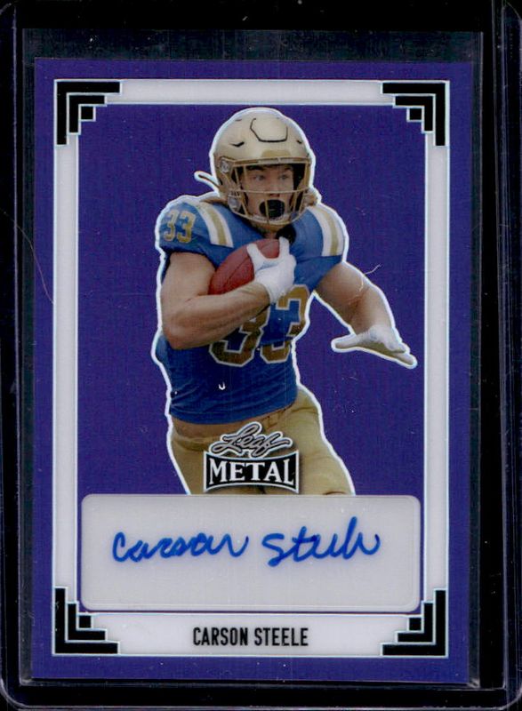 Carson Steele 2024 Leaf Metal #91A-CS1 91 Leaf Autographs - Prismatic Purple /8 Rookie RAW