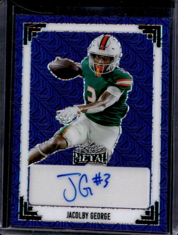Jacolby George 2024 Leaf Metal #91A-JG1 91 Leaf Autographs - Mojo Blue /8 RAW