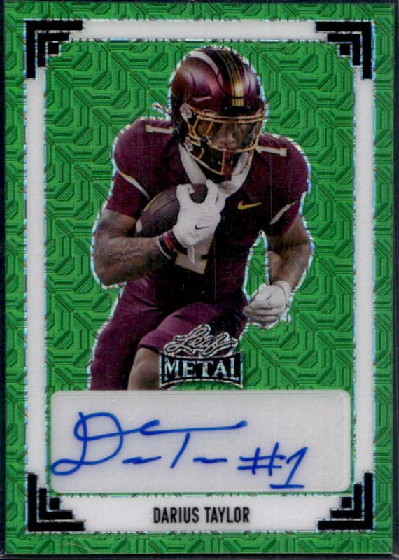 Darius Taylor 2024 Leaf Metal #91A-DT1 91 Leaf Autographs - Mojo Green /4 Rookie RAW