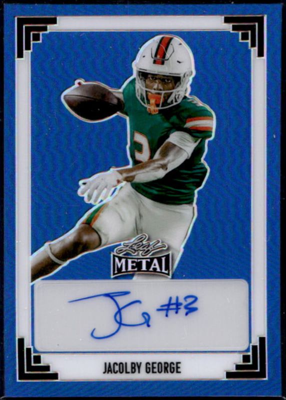 Jacolby George 2024 Leaf Metal #91A-JG1 91 Leaf Autographs Prismatic - Blue /9 RAW