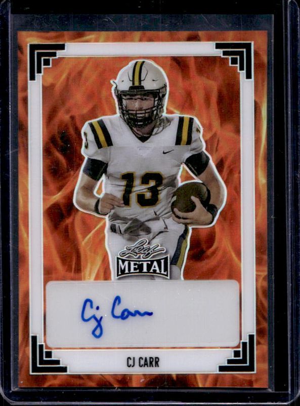 CJ Carr 2024 Leaf Metal #91A-CJC 91 Leaf Autographs Prismatic Fire /9 RAW