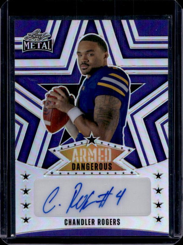 Chandler Rogers 2024 Leaf Metal #AD-CR1 Armed & Dangerous Autographs - Prismatic Purple /8 RAW