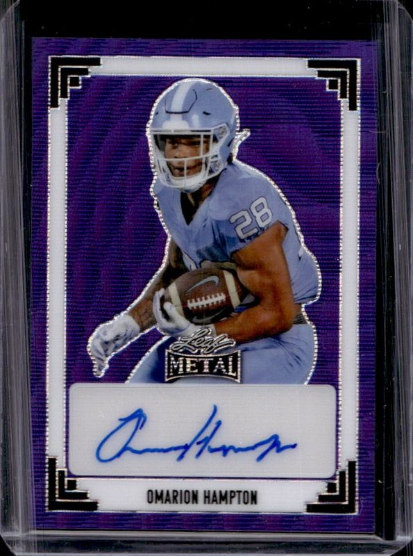 Omarion Hampton 2024 Leaf Metal #91A-OH1 91 Leaf Autographs Wave - Purple /5 RAW