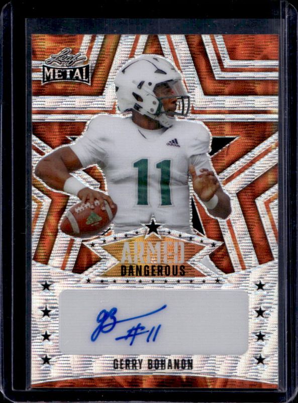 Gerry Bohanon 2024 Leaf Metal #AD-GB1 Armed & Dangerous Autographs Wave Fire /3 Rookie RAW