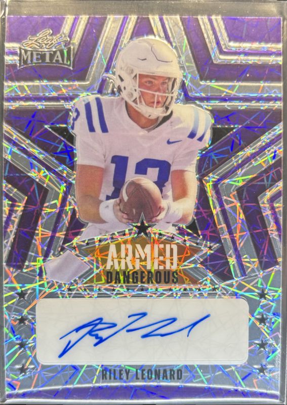 Riley Leonard 2024 Leaf Metal #AD-RL1 Armed & Dangerous Autographs - Laser Purple /4 RAW