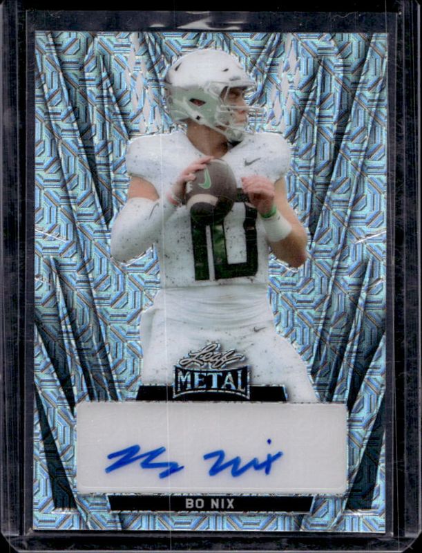 Bo Nix 2024 Leaf Metal #BA-BN1 Autographs - Mojo Silver /9 Rookie RAW