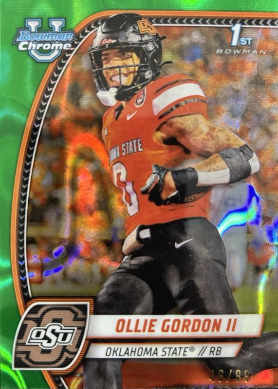 Ollie Gordon II 2024 Bowman Chrome University #197 Green Lava Refractor /99 (1st) RAW