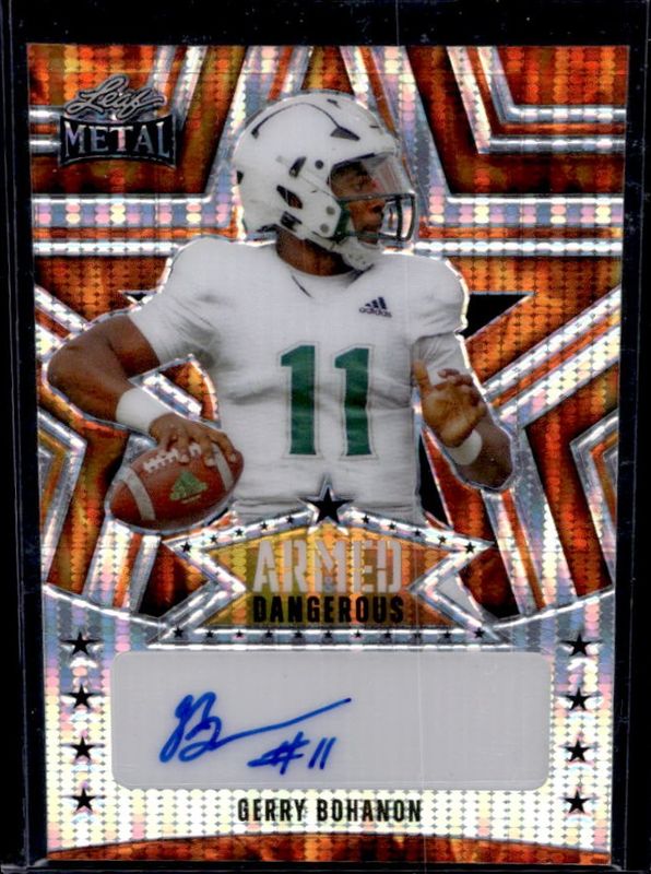 Gerry Bohanon 2024 Leaf Metal #AD-GB1 Armed & Dangerous Autographs - Pulsar Orange /1 Rookie RAW