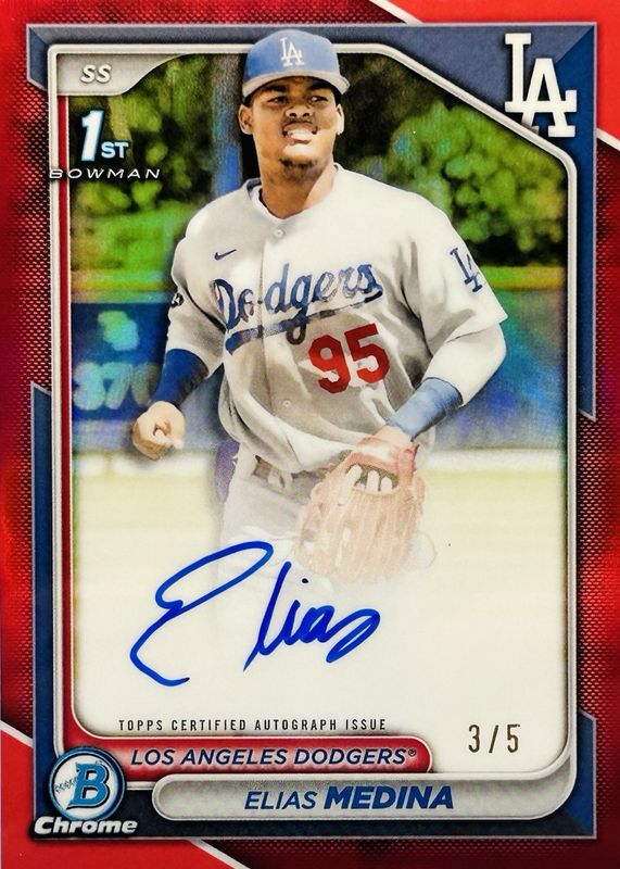 Elias Medina 2024 Bowman Chrome #CPA-EME Prospect Auto - Red Refractor /5 (1st) RAW
