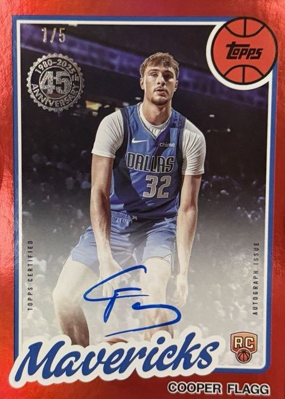 Cooper Flagg 2025 Topps #80B2R-CF 1980-81 Topps Rookie Autographs - Red Rainbow /5 RAW