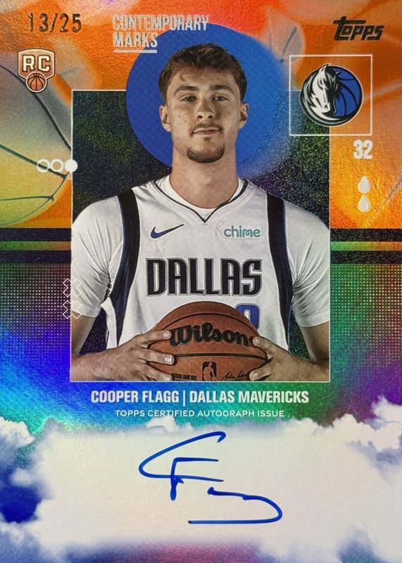 Cooper Flagg 2025 Topps #CM-CF Contemporary Marks - Orange Rainbow /25 Rookie RAW