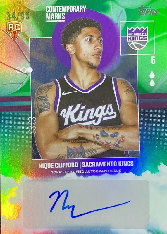 Nique Clifford 2025 Topps #CM-NC Contemporary Marks - Green Rainbow /99 Rookie RAW