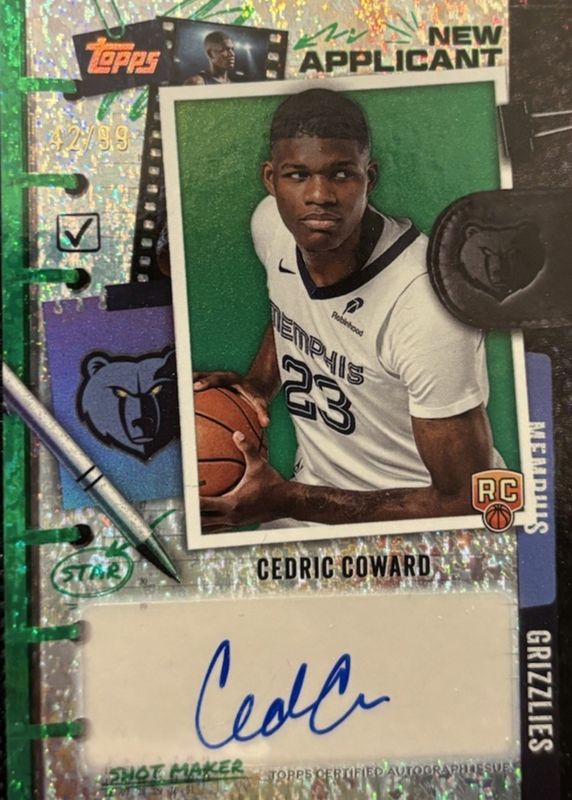 Cedric Coward 2025 Topps #NA-CC New Applicants Autographs - Green Holo Foil /99 Rookie RAW