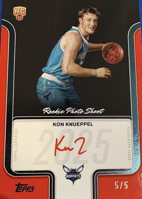 Kon Knueppel 2025 Topps #RP-KK Rookie Photo Shoot Autographs - Red /5 RAW