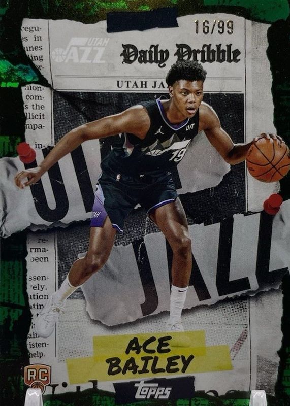 Ace Bailey 2025 Topps #DD-35 The Daily Dribble - Green Rainbow /99 Rookie RAW