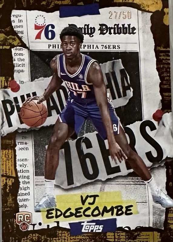 VJ Edgecombe 2025 Topps #DD-33 The Daily Dribble - Gold Rainbow /50 Rookie RAW