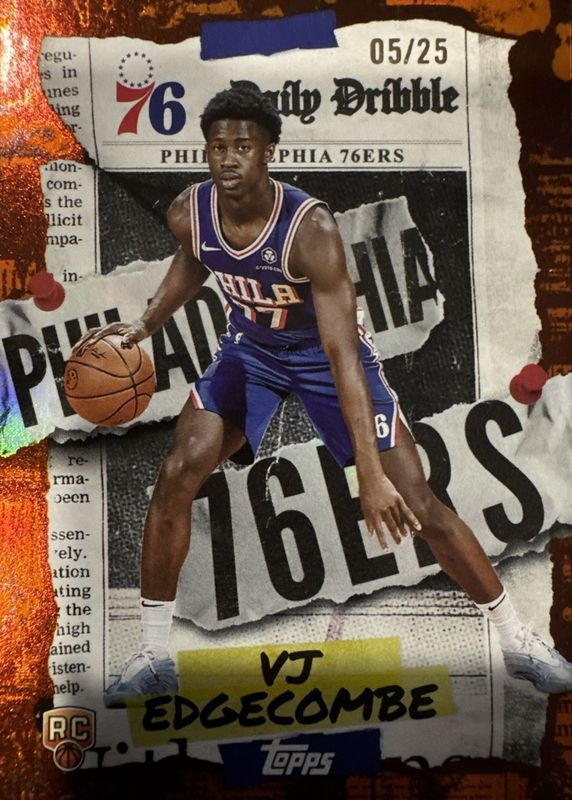 VJ Edgecombe 2025 Topps #DD-33 The Daily Dribble - Orange Rainbow /25 Rookie RAW