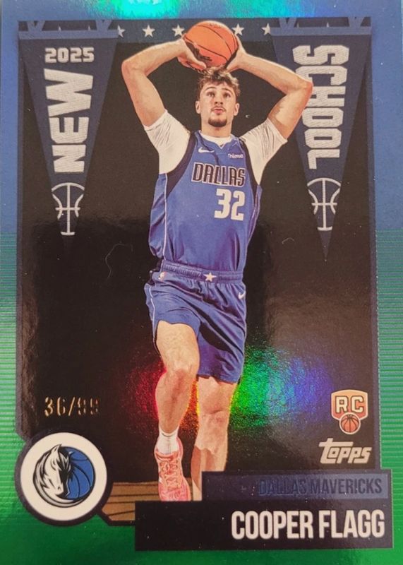 Cooper Flagg 2025 Topps #NS-1 New School - Green Rainbow /99 Rookie RAW