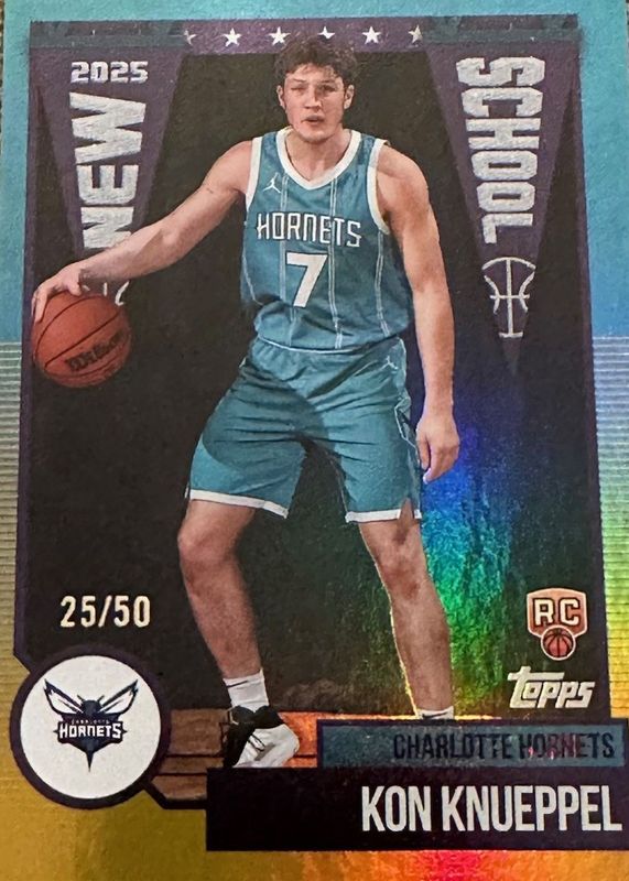 Kon Knueppel 2025 Topps #NS-4 New School - Gold Rainbow /50 Rookie RAW