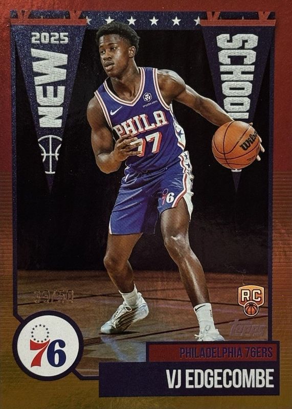 VJ Edgecombe 2025 Topps #NS-3 New School - Gold Rainbow /50 Rookie RAW