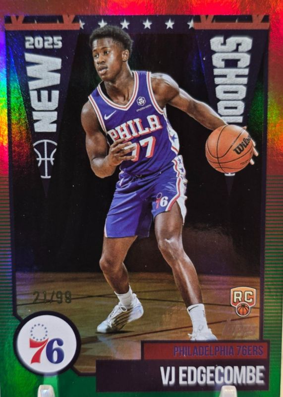 VJ Edgecombe 2025 Topps #NS-3 New School - Green Rainbow /99 Rookie PSA 10