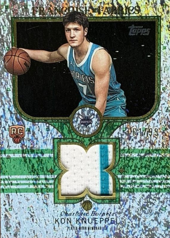 Kon Knueppel 2025 Topps #FF-KK Franchise Fabrics - Green Holo Foil /99 Rookie RAW