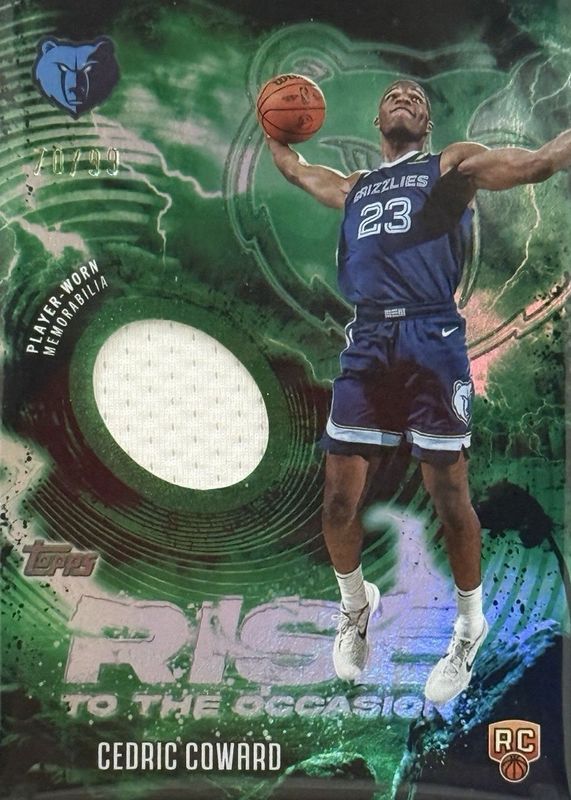 Cedric Coward 2025 Topps #RTO-CC Rise to the Occasion Relics - Green Rainbow /99 Rookie RAW