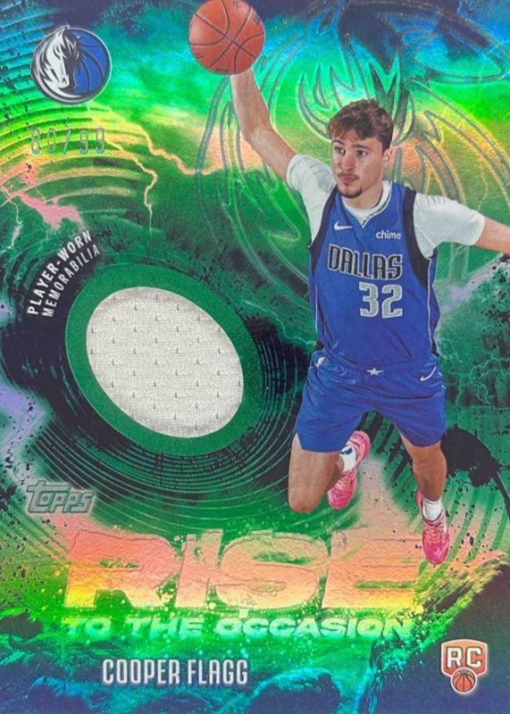 Cooper Flagg 2025 Topps #RTO-CF Rise to the Occasion Relics - Green Rainbow /99 Rookie RAW