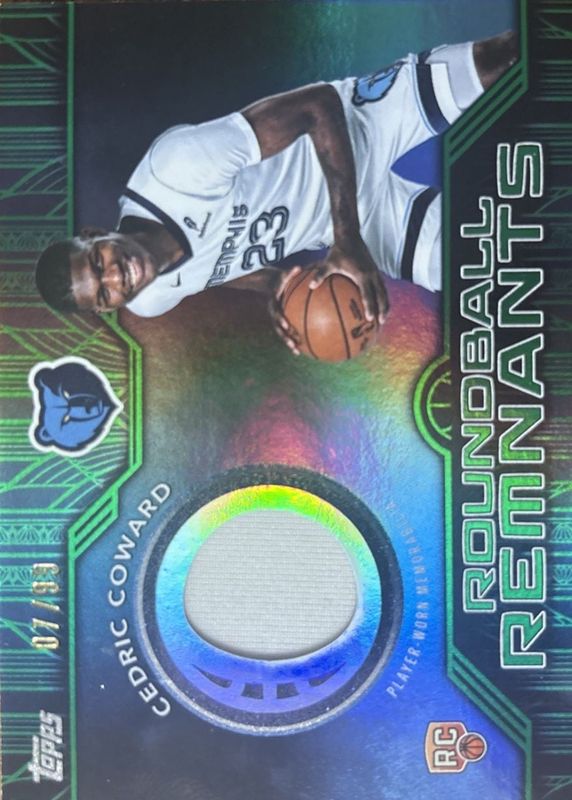 Cedric Coward 2025 Topps #RRR-CC Rookie Roundball Remnants - Green Rainbow /99 RAW