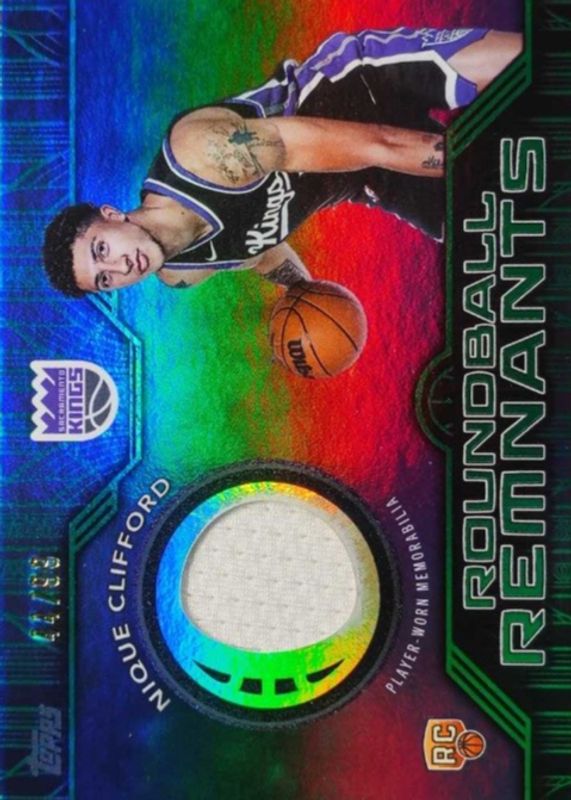 Nique Clifford 2025 Topps #RRR-NC Rookie Roundball Remnants - Green Rainbow /99 RAW