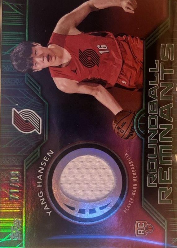 Yang Hansen 2025 Topps #RRR-YH Rookie Roundball Remnants - Green Rainbow /99 RAW