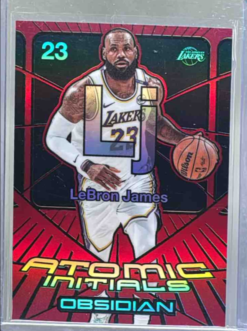 LeBron James 2024 Obsidian #16 Atomic Initials - Electric Etch Red