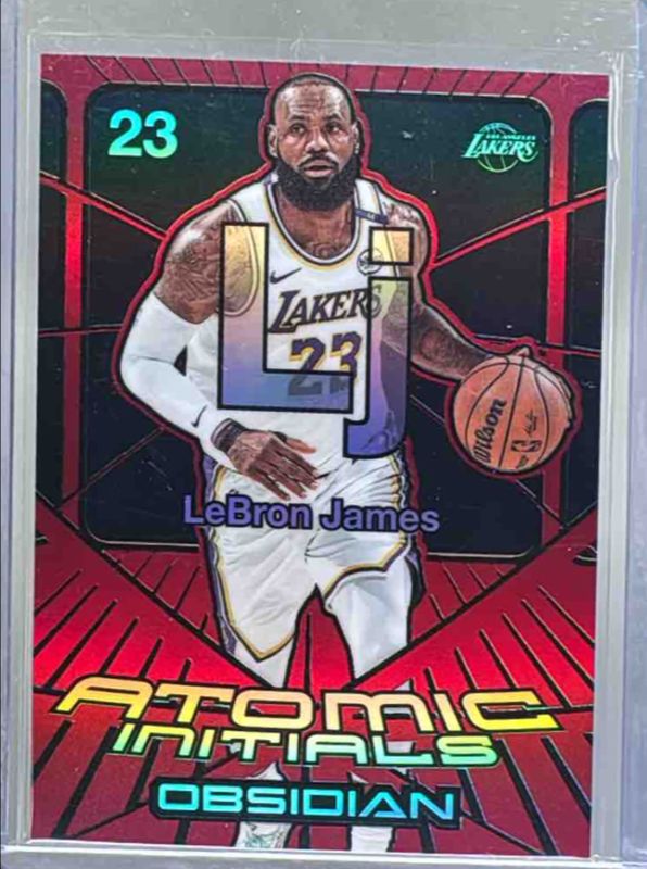 LeBron James 2024 Obsidian #16 Atomic Initials - Electric Etch Red Flood RAW