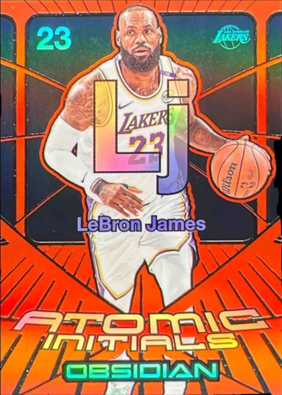 LeBron James 2024 Obsidian #16 Atomic Initials - Electric Etch Orange Flood /99 RAW