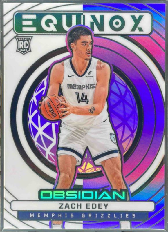 Zach Edey 2024 Obsidian #2 Equinox - Electric Etch Purple Flood /75 Rookie RAW
