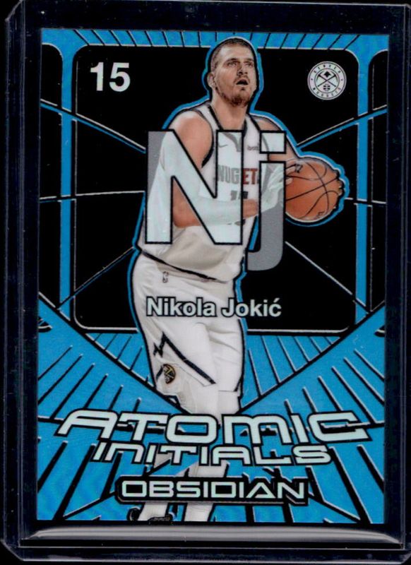 Nikola Jokic 2024 Obsidian #9 Atomic Initials - Electric Etch Blue Flood /30 RAW
