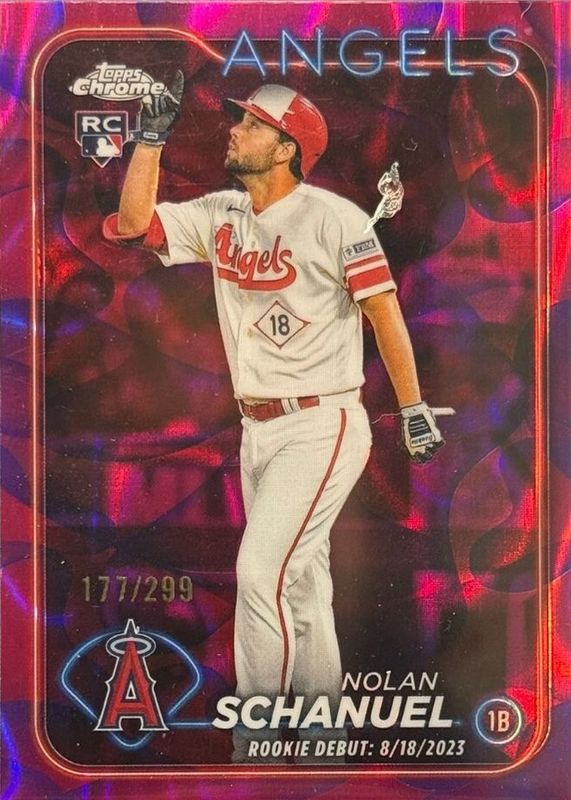 Nolan Schanuel 2024 Topps Chrome Update #USC68 Rookie Debut - Magenta & Purple Lava Lamp Refractor /299 RAW