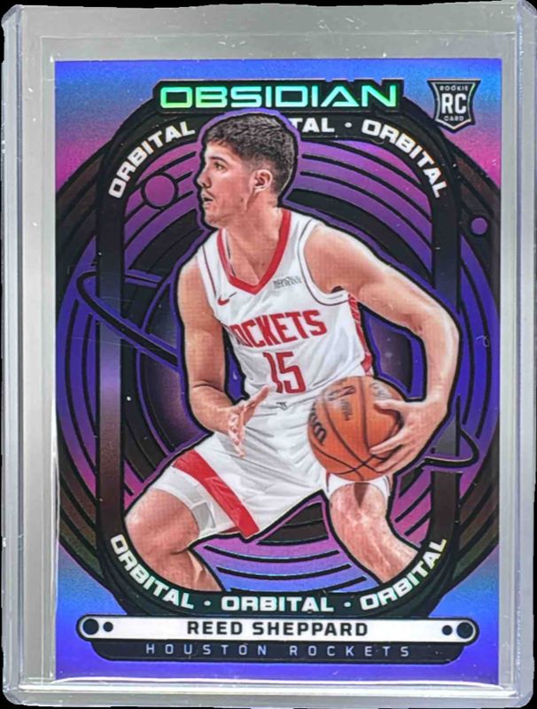 Reed Sheppard 2024 Obsidian #18 Orbital - Electric Etch Purple Flood /75 Rookie RAW