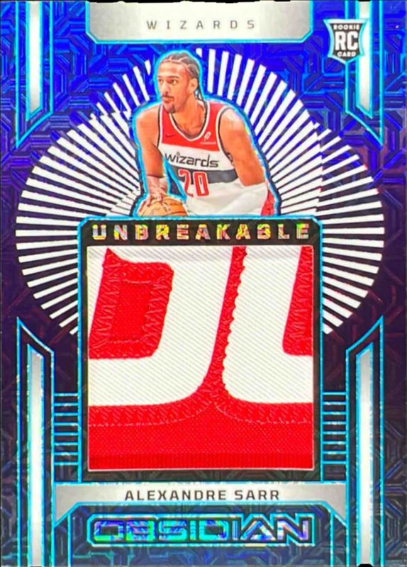 Alexandre Sarr 2024 Obsidian #17 Unbreakable Memorabilia - Electric Etch Deep Sea Mojo /5 Rookie RAW